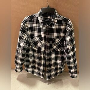 Large Flannel Quilted Insulated Jacket black and white